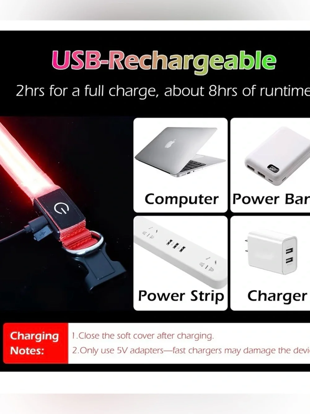 LED Dog Collar Light Up USB Rechargeable Glowing Pet Safety Night Small Red S